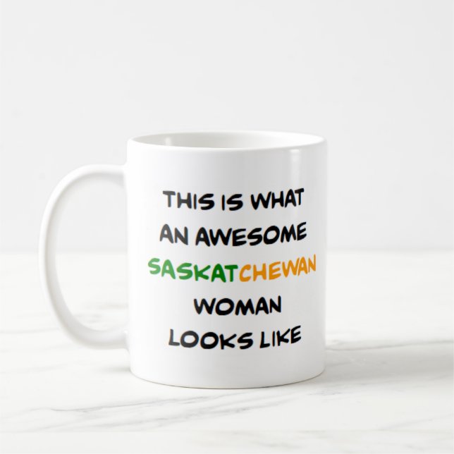 Saskatchewan-Frau, großartige Kaffeetasse (Links)