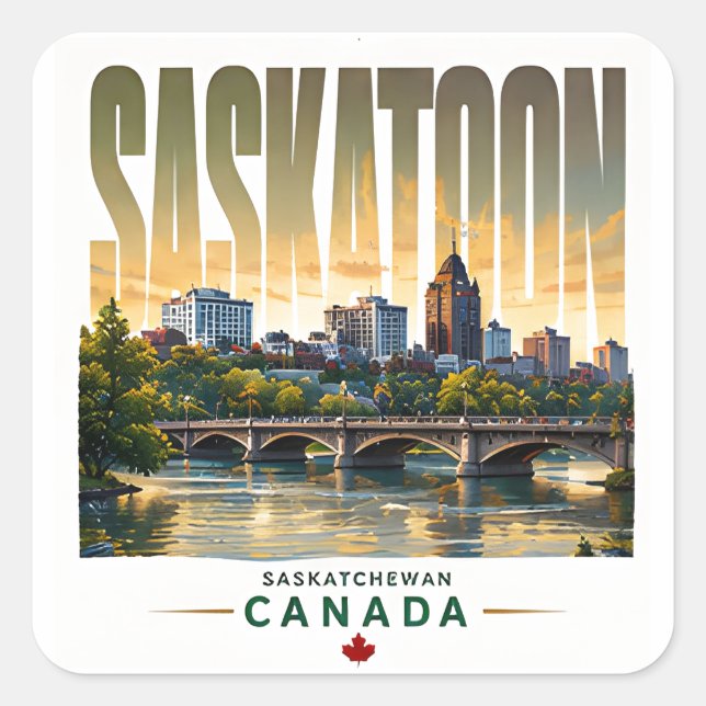 Saskatoon Kanada Skyline Süd Saskatchewan Fluss  Quadratischer Aufkleber (Vorderseite)