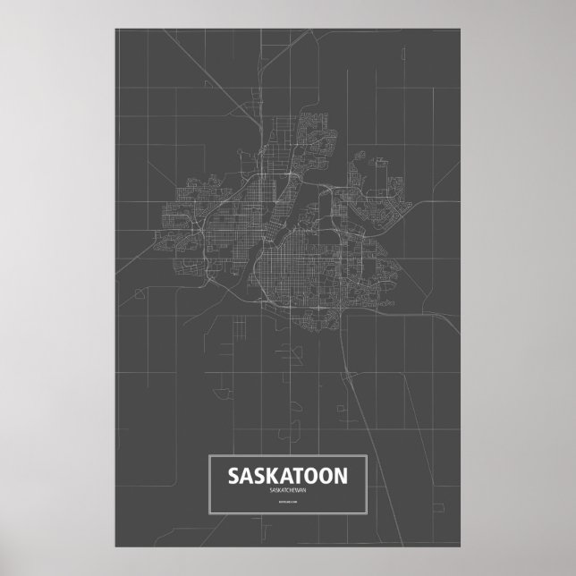Saskatoon, Saskatchewan (weiß auf schwarz) Poster (Vorne)