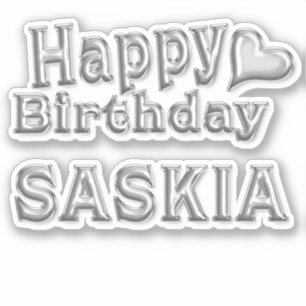 Saskia Happy Birthday silver Aufkleber Sticker