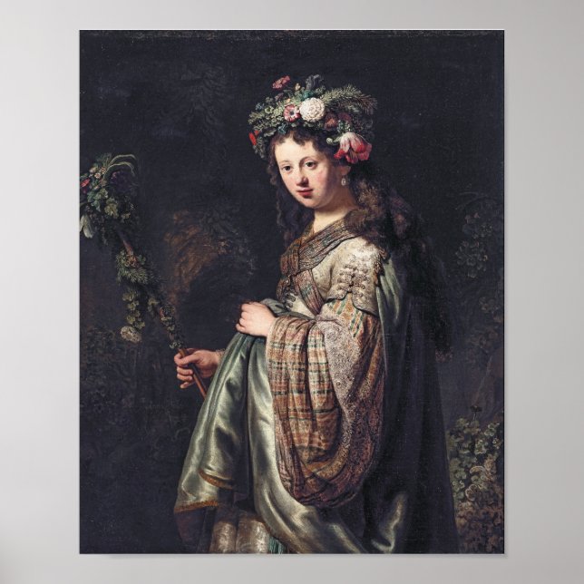 Saskia van Uylenburgh as Flora, Rembrandt, 1634 Poster (Vorne)