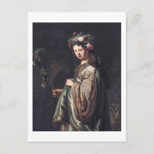 Saskia van Uylenburgh as Flora, Rembrandt, 1634 Postkarte (Vorderseite)