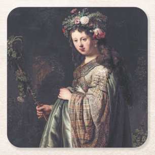 Saskia van Uylenburgh as Flora, Rembrandt, 1634 Rechteckiger Pappuntersetzer