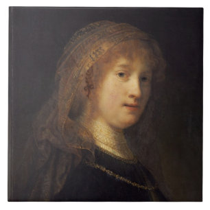 Saskia van Uylenburgh, c.1634-1640 (Öl auf Platte Fliese