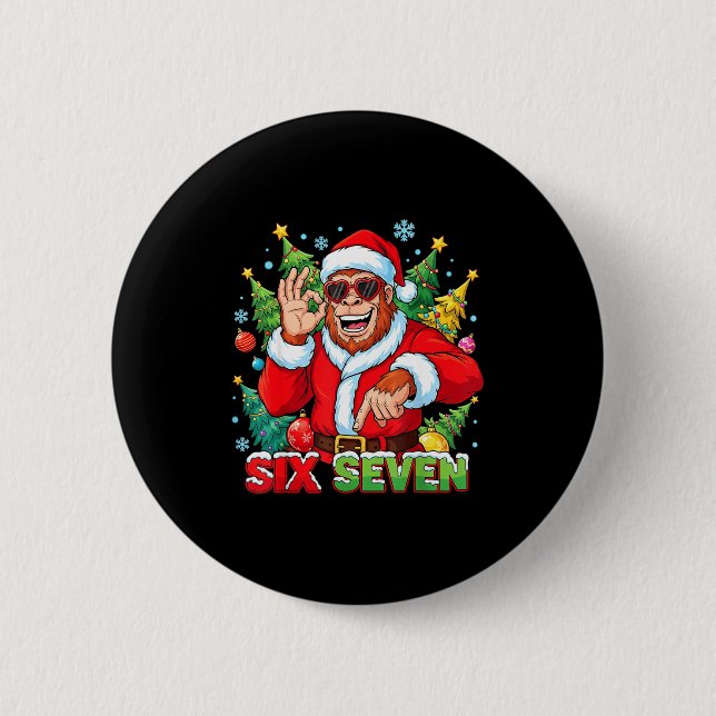 Sasquatch 67 Bigfoot Six Seven Meme Weihnachtskost Button (Vorderseite)
