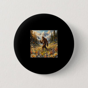 Sasquatch auf Löwenzahnblumenfeld Bigfoot Button