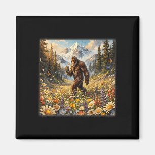 Sasquatch auf Löwenzahnblumenfeld Bigfoot Magnet