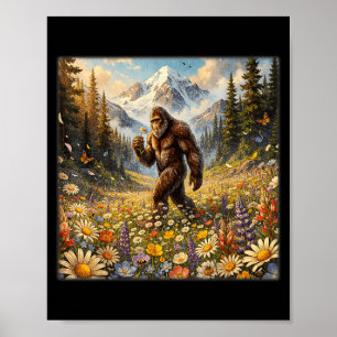 Sasquatch auf Löwenzahnblumenfeld Bigfoot Poster