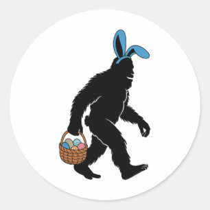 Sasquatch Bigfoot Bunny Oars tragen Ostereier Runder Aufkleber