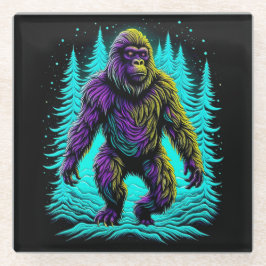 Sasquatch Bigfoot in Aquamarin und schwarz Glasuntersetzer