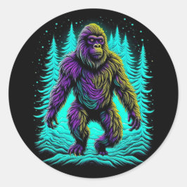 Sasquatch Bigfoot in Aquamarin und schwarz Runder Aufkleber