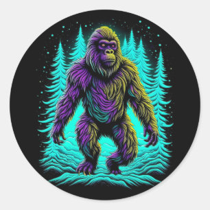 Sasquatch Bigfoot in Aquamarin und schwarz Runder Aufkleber