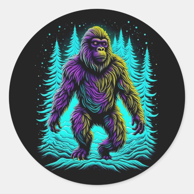 Sasquatch Bigfoot in Aquamarin und schwarz Runder Aufkleber (Vorderseite)