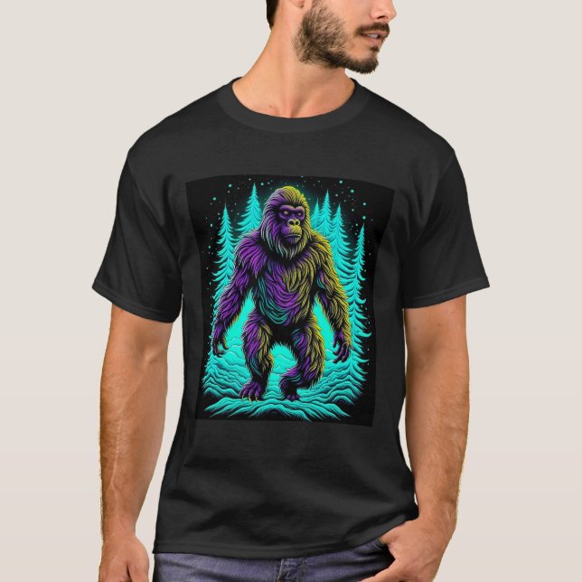 Sasquatch Bigfoot in Aquamarin und schwarz T-Shirt (Vorderseite)