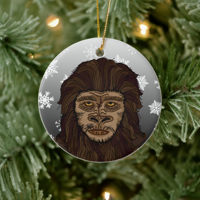 Sasquatch Bigfoot und Snowflakes Weihnachten Keramik Ornament (Baum)