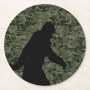Sasquatch Black Silhouette Digital Camouflage Runder Pappuntersetzer