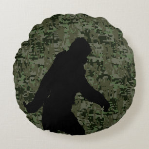 Sasquatch Black Silhouette Digital Camouflage Rundes Kissen