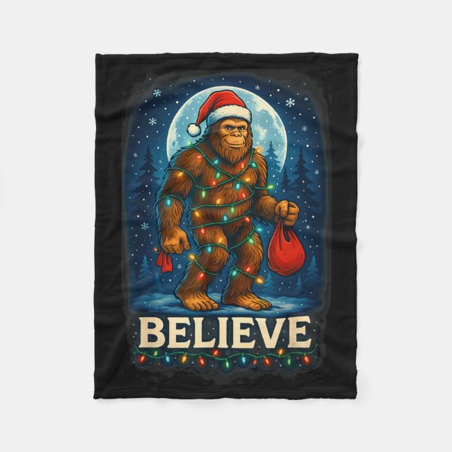 Sasquatch Christmas Lights Holiday Believe  Fleecedecke (Vorderseite)