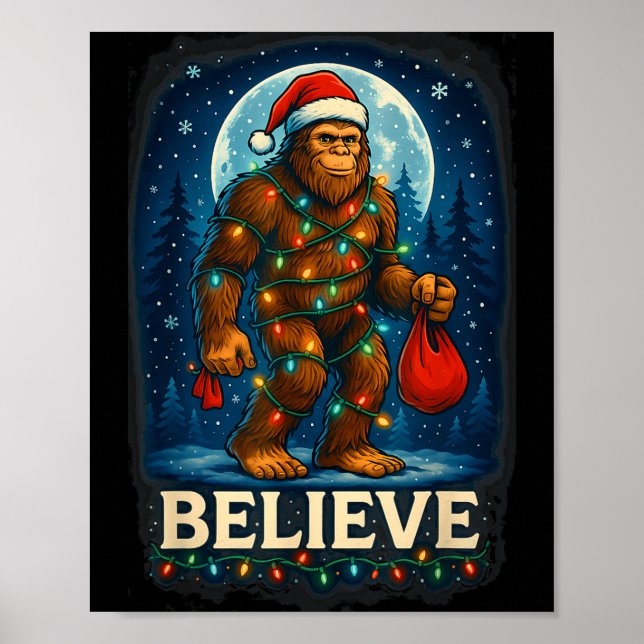 Sasquatch Christmas Lights Holiday Believe  Poster (Vorne)