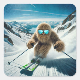 Sasquatch der Skifahrer Quadratischer Aufkleber