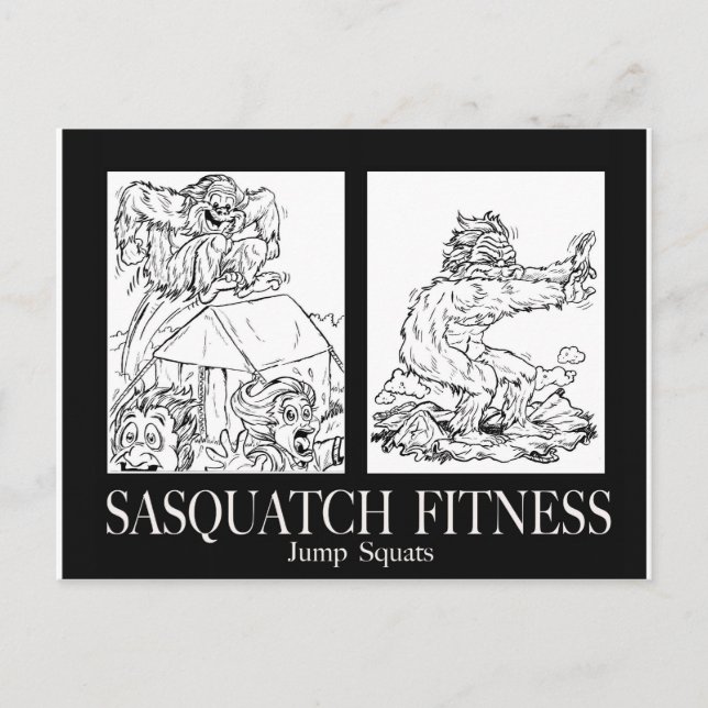 Sasquatch Fitness Serie Bild #1 JUMP SQUATS Postkarte (Vorderseite)