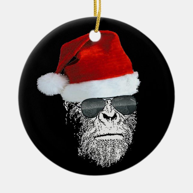 Sasquatch geheime Sankt Weihnachtsbaum-Verzierung Keramik Ornament (Vorne)