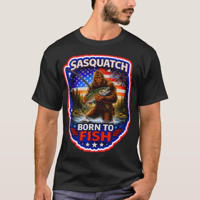 Sasquatch geht angeln T-Shirt (Vorderseite)