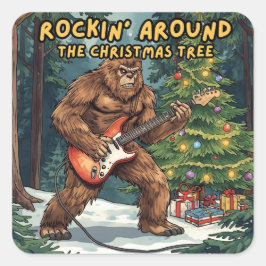 Sasquatch Gitarre rockt um den Weihnachtsbaum heru Quadratischer Aufkleber