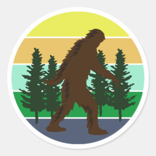 Sasquatch-Gläubiger   Vintage-Sonnenuntergang-Bigf Runder Aufkleber