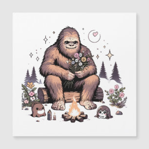 Sasquatch hält Blumen Magnetkarte