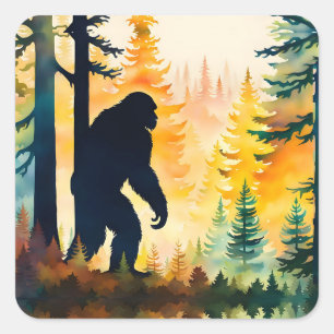 Sasquatch-Herbstlandschaft-Sonnenuntergang Quadratischer Aufkleber