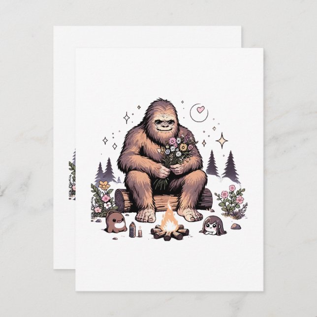 Sasquatch Holding-Blume Feiertagskarte (Vorne/Hinten)
