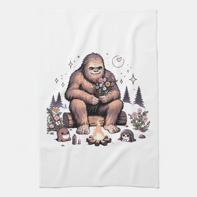 Sasquatch Holding-Blume Geschirrtuch (Vertikal)