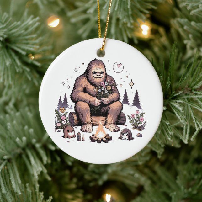 Sasquatch Holding-Blume Keramik Ornament (Baum)