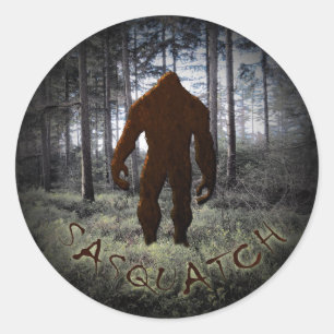 SASQUATCH IM HOLZ RUNDER AUFKLEBER