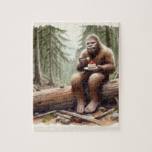 Sasquatch im moosigen Wald mit einem Käsekuchen Puzzle