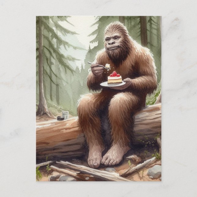 Sasquatch im Mosswald mit Käsekuchen Postkarte (Vorderseite)