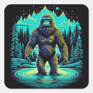 Sasquatch im Wald Ai Art Quadratischer Aufkleber