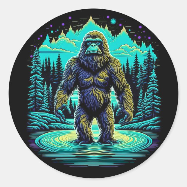 Sasquatch im Wald Ai Art Runder Aufkleber (Vorderseite)