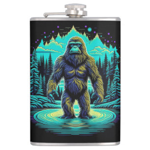 Sasquatch im Wald Ai-Kunst Flachmann