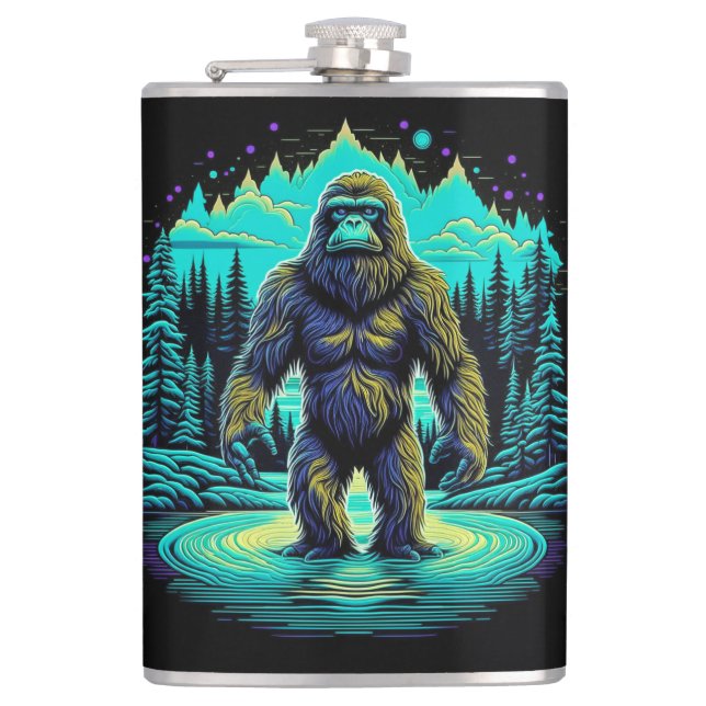 Sasquatch im Wald Ai-Kunst Flachmann (Vorderseite)