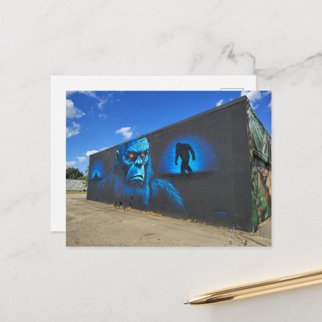 Sasquatch in Blau Postkarte (Vorderseite/Rückseite Beispiel)