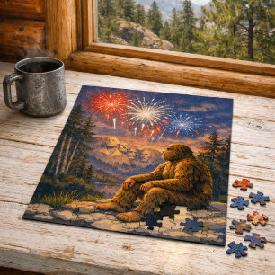 Sasquatch in der Mount-Rushmore-Feuerwerksnacht  Puzzle