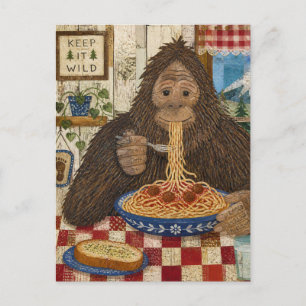 Sasquatch isst Spaghetti Postkarte