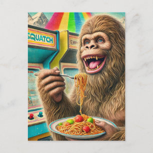 Sasquatch isst Spaghetti Postkarte