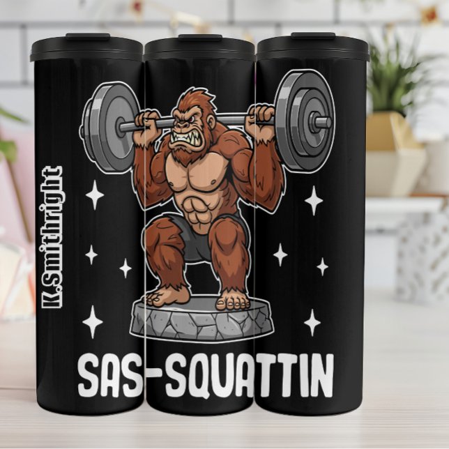 Sasquatch macht einen Barbellplatz Thermosbecher (Von Creator hochgeladen)