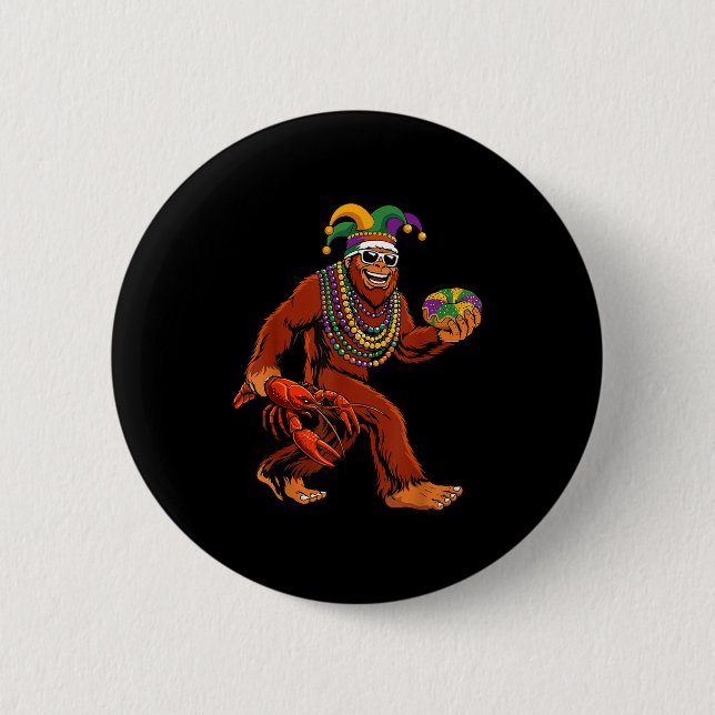 Sasquatch Mardi Gras Bigfoot Parade Beads King Cak Button (Vorderseite)
