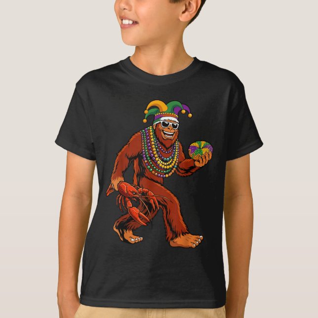 Sasquatch Mardi Gras Bigfoot Parade Beads King Cak T-Shirt (Vorderseite)