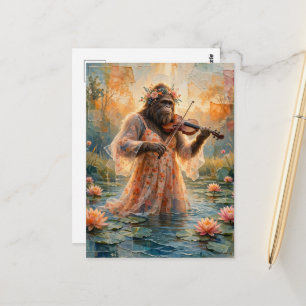 Sasquatch mit einer Violine im Lilienteich Postkarte