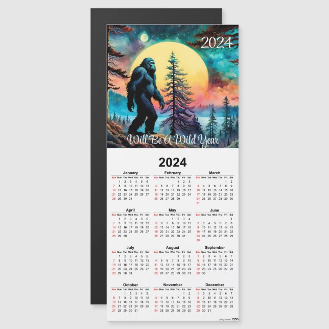 Sasquatch on Mountain Ridge Magnetic Calendar Card Magnetkarte (Vorne/Hinten)